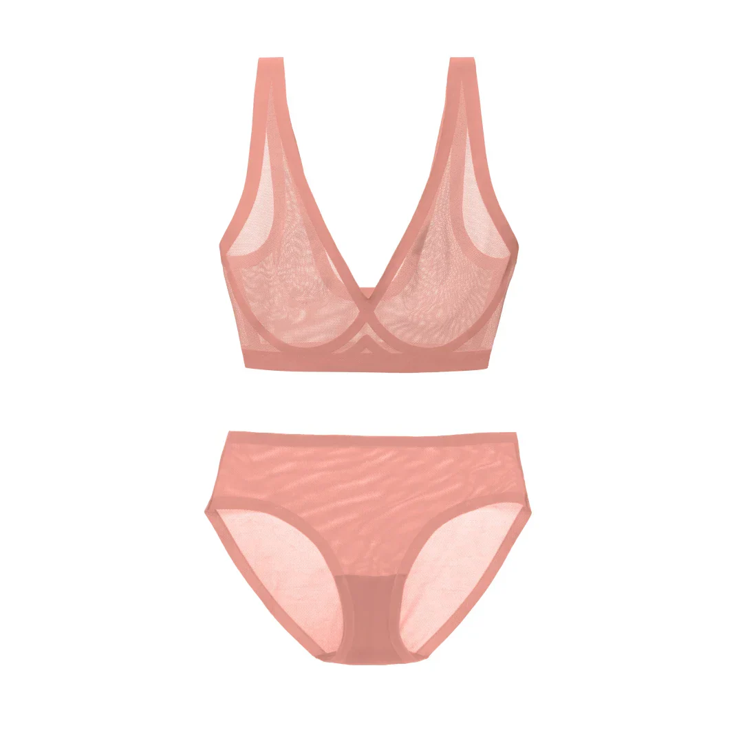 Dusty Rose Sheer Bralette and Brief Set - Image 7